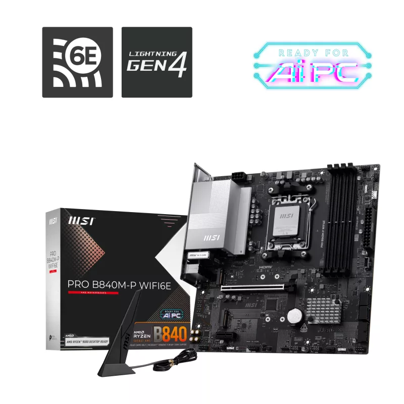 MSI PRO B840M-P WIFI6E pagrindinė plokštė AMD B840 lizdas Socket AM5 micro ATX