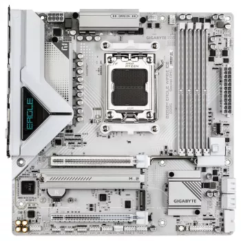 GIGABYTE B850M EAGLE WIFI6E ICE pagrindinė plokštė – AMD Ryzen 9000 serijos procesoriams, 8+2+2 fazių skaitmeninis VRM, iki 8200MHz DDR5 (OC), 1xPCIe 5.0 + 1xPCIe 4.0 M.2, Wi-Fi 6E, 2.5 GbE LAN, USB 3.2 Gen 2