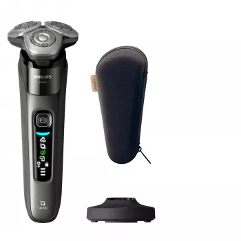 Philips i9000 X9002 šlapias ir sausas elektrinis skustuvas su SkinIQ, Rotacinis skustuvas, Pilka, SkinIQ, Nerūdijantis plienas, Android, iOS, Baterija