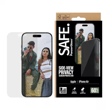 Apsauginis stiklas PanzerGlass SAFE. Privacy, Apple iPhone Air – grūdintas stiklas, itin platus dengimas, EasyAligner, atsparus įbrėžimams ir smūgiams