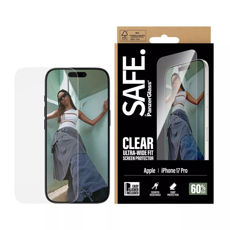 PanzerGlass SAFE. by ® Ekrano apsauga iPhone 17 Pro | Ultra-Wide Fit su EasyAligner
