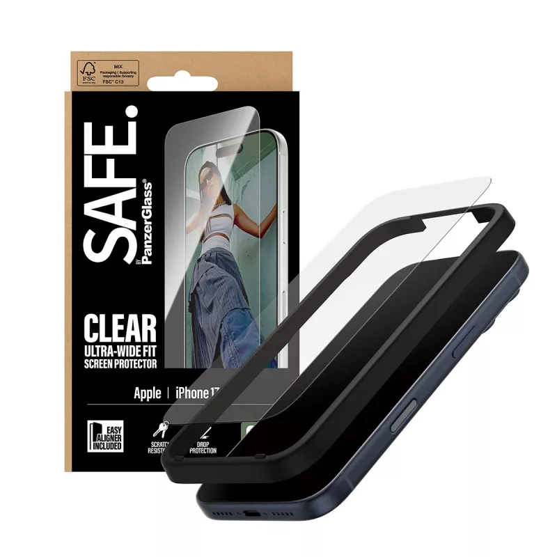 PanzerGlass SAFE. by ® Ekrano apsauga iPhone 17 Pro | Ultra-Wide Fit su EasyAligner