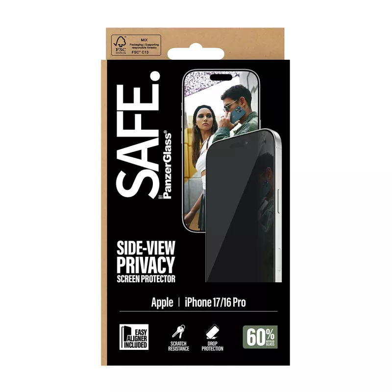 PanzerGlass SAFE. by ® 2-Way Privacy Screen Protector iPhone 17 | iPhone 16 Pro | Ultra-Wide Fit su EasyAligner