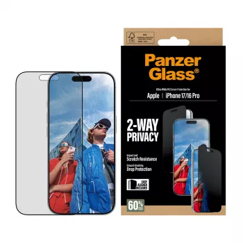PanzerGlass® 2-Way privatumo ekrano apsauga iPhone 17 | iPhone 16 Pro | Ultra-Wide Fit su EasyAligner