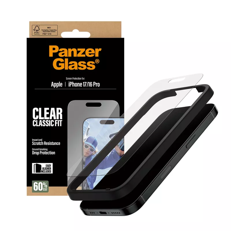 PanzerGlass ® ekrano apsauga iPhone 17 | iPhone 16 Pro | Classic Fit su EasyAligner