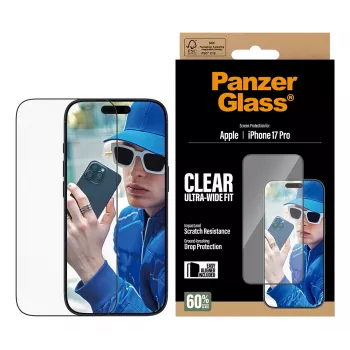 PanzerGlass apsauginis stikliukas iPhone 17 Pro Ultra-Wide Fit EasyAligner atsparus įbrėžimams ir smūgiams