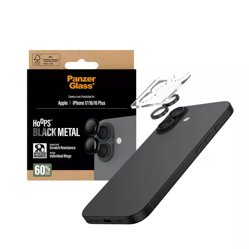 PanzerGlass ® Hoops® Camera Lens Protector Black iPhone 17 | iPhone 16 | 16 Plus