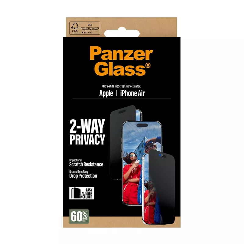 PanzerGlass® 2 krypčių privatumo ekrano apsauga iPhone Air | Ultra-Wide Fit su EasyAligner
