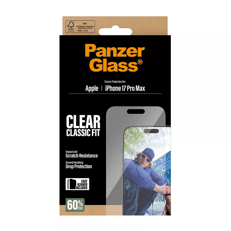 PanzerGlass® ekrano apsauga iPhone 17 Pro Max | Classic Fit su EasyAligner