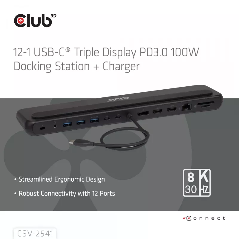 Docking stotelė club 3d CSV-2541 USB-C su HDMI ir DisplayPort išvestimis