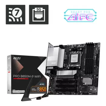 Motininė plokštė MSI PRO B850M-P WIFI micro ATX, AMD B850, lizdas AM5, 4×DDR5 DIMM, 3×M.2, Wi‑Fi 7, 5Gb LAN