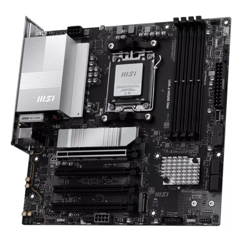 Motininė plokštė MSI PRO B850M-P WIFI micro ATX, AMD B850, lizdas AM5, 4×DDR5 DIMM, 3×M.2, Wi‑Fi 7, 5Gb LAN