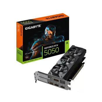GIGABYTE GeForce RTX 5050 OC Low Profile 8G vaizdo plokštė - 8 GB GDDR6, 128 bit, PCI-E 5.0, 2587 MHz branduolio dažnis, 2x DP, 2x HDMI, NVIDIA DLSS 4, GV-N5050OC-8GL