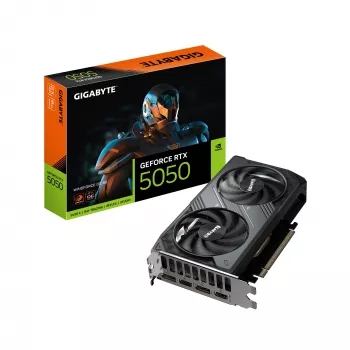 GIGABYTE GeForce RTX 5050 WINDFORCE OC 8G vaizdo plokštė – 8 GB GDDR6, 128 bit, PCI-E 5.0, 2587 MHz branduolio dažnis, 2 x DP, 2 x HDMI, NVIDIA DLSS 4, GV-N5050WF2OC-8GD