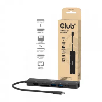 CLUB3D CSV-2553 7-in-1 USB-C centrinė stotelė, 5000 Mbit/s, juoda