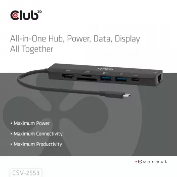 CLUB3D CSV-2553 7-in-1 USB-C centrinė stotelė, 5000 Mbit/s, juoda