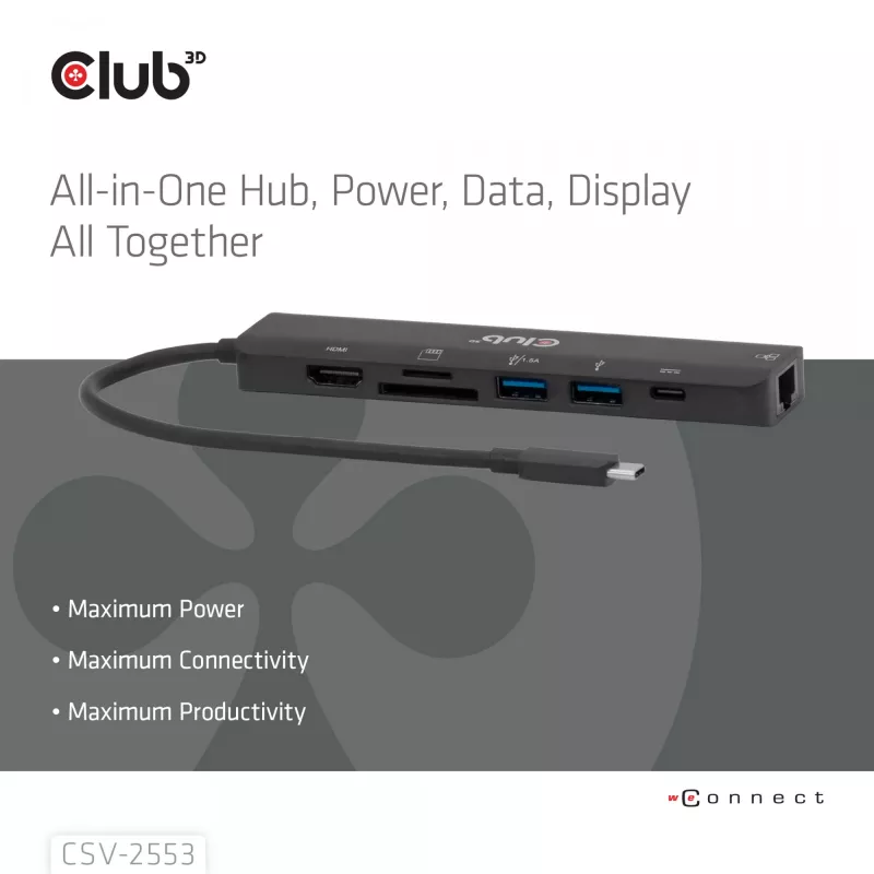 CLUB3D CSV-2553 7-in-1 USB-C centrinė stotelė, 5000 Mbit/s, juoda