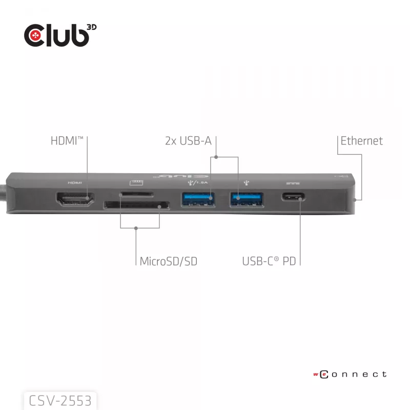CLUB3D CSV-2553 7-in-1 USB-C centrinė stotelė, 5000 Mbit/s, juoda