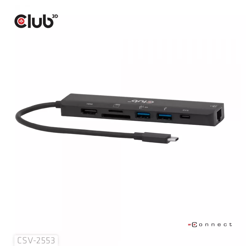CLUB3D CSV-2553 7-in-1 USB-C centrinė stotelė, 5000 Mbit/s, juoda