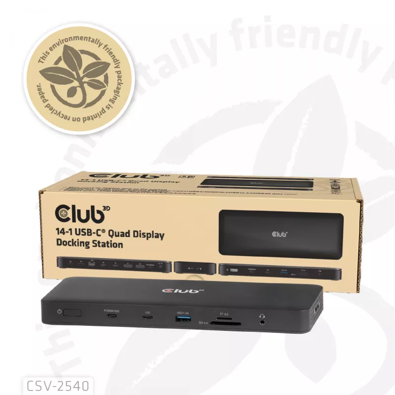 Dokavimo stotelė CLUB 3D 14-1 USB-C Quad Display USB4 su 2× USB 2.0 prievadais