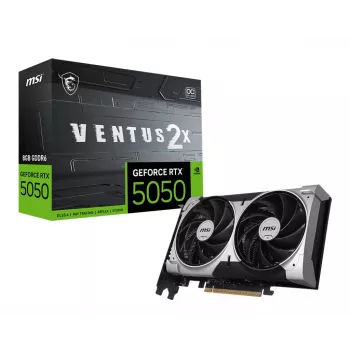 Vaizdo plokštė MSI GeForce RTX 5050 8 GB GDDR6, PCIe 5.0, 2560 CUDA, 2602 MHz boost, 128 bitų, 3x DP 2.1b + 1x HDMI 2.1b, 130 W, 2 ventiliatoriai