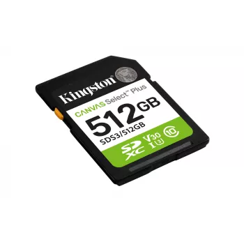 Kingston Canvas Select Plus 512GB SDXC atminties kortelė, 150MB/s, C10, UHS-I, U3, V30
