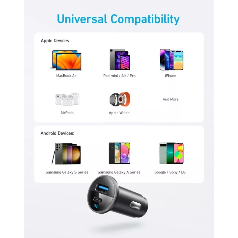 ANKER 325 A2735G11 53W automobilinis įkroviklis su USB-C PD ir PPS