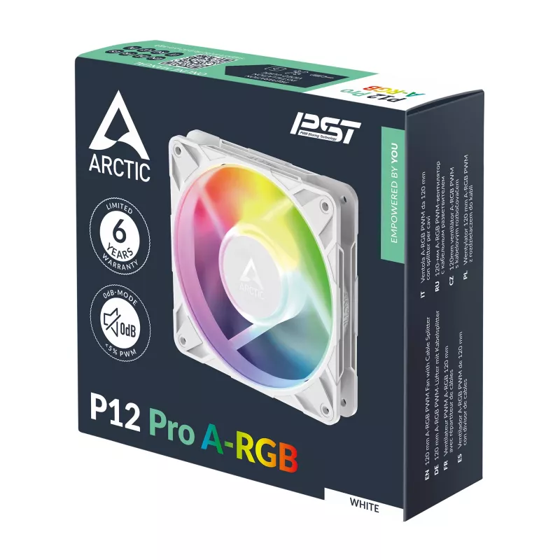 ARCTIC Freezer P12 Pro A-RGB (Baltas) - 120 mm A-RGB PWM ventiliatorius su kabelio skirstytuvu