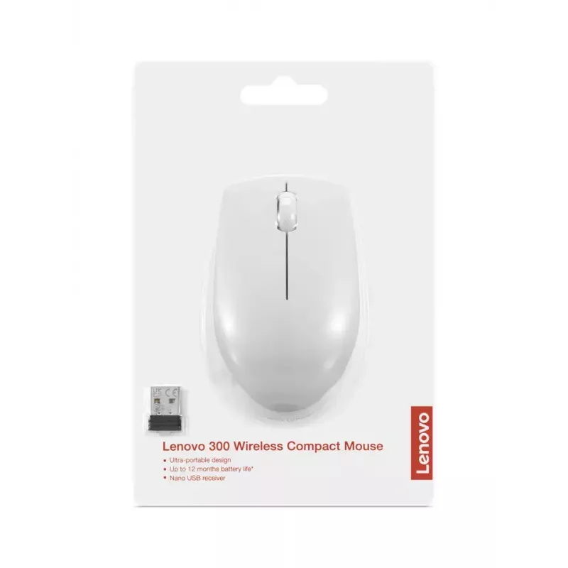 Belaidė kompaktinė pelė Lenovo Compact Mouse su baterija – ambidekstrinė, 1000 DPI, RF belaidė, 3 mygtukai, pilka