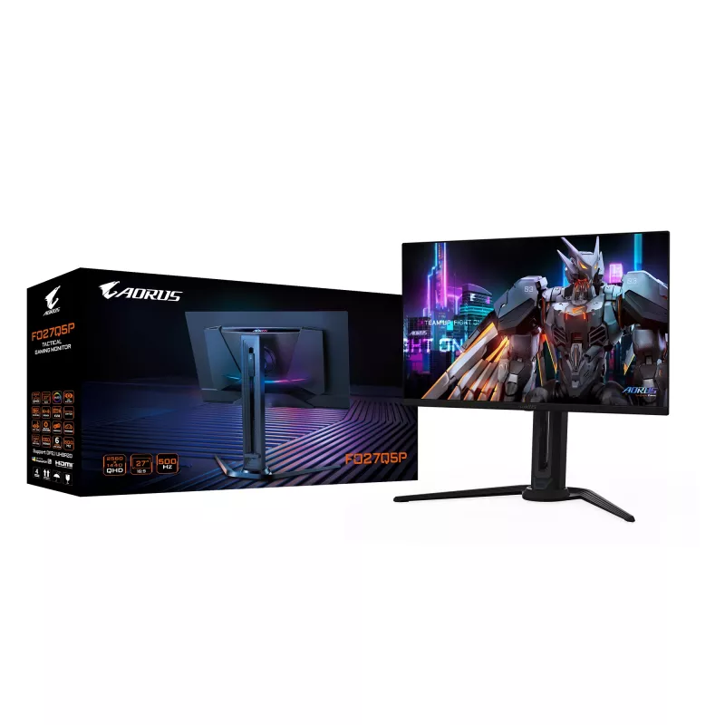 GIGABYTE AORUS FO27Q5P OLED QHD žaidimų monitorius - 2560 x 1440, 500Hz, 0.03ms, KVM, 300 cd/m², FreeSync Premium Pro, DisplayHDR True Black 500, DisplayPort 2.1