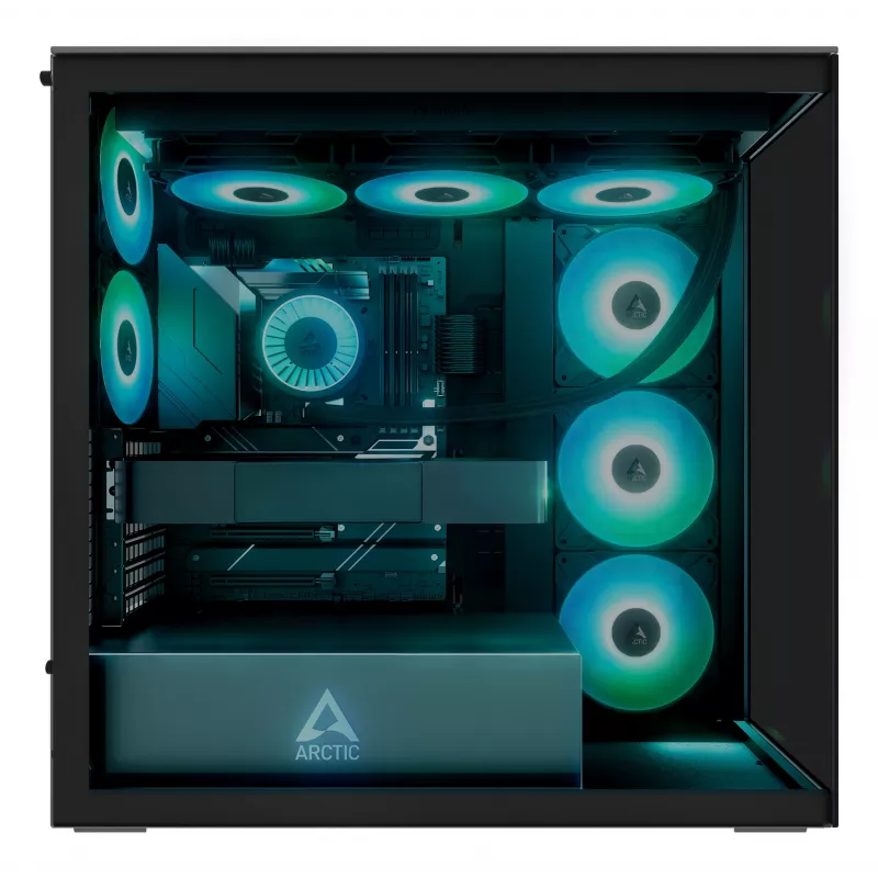 ARCTIC Xtender (Juoda) Premium E-ATX PC korpusas, Midi bokštas, Juoda, EATX, Metalinis, Grūdintas stiklas, Žaidimams