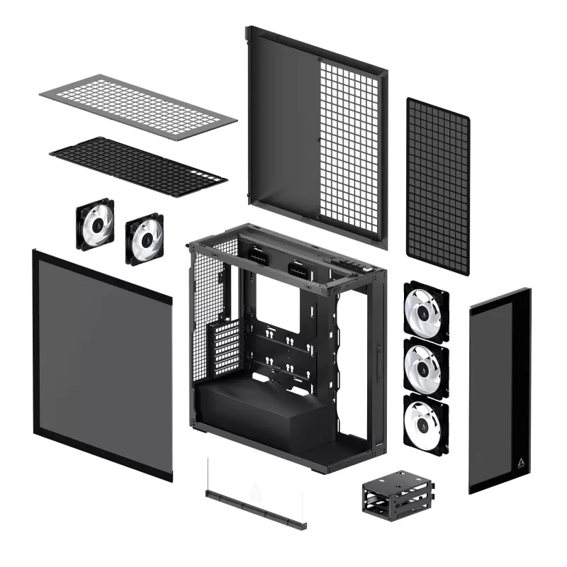 ARCTIC Xtender (Juoda) Premium E-ATX PC korpusas, Midi bokštas, Juoda, EATX, Metalinis, Grūdintas stiklas, Žaidimams