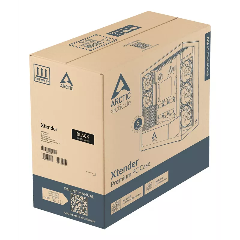 ARCTIC Xtender (Juoda) Premium E-ATX PC korpusas, Midi bokštas, Juoda, EATX, Metalinis, Grūdintas stiklas, Žaidimams
