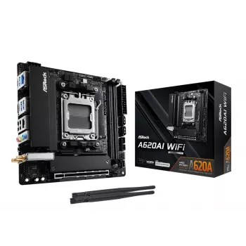 Pagrindinė plokštė ASRock A620AI Wi-Fi AM5 AMD A620A 2x DDR5 1x HDMI 2.1 TMDS/FRL 8G suderinama mITX