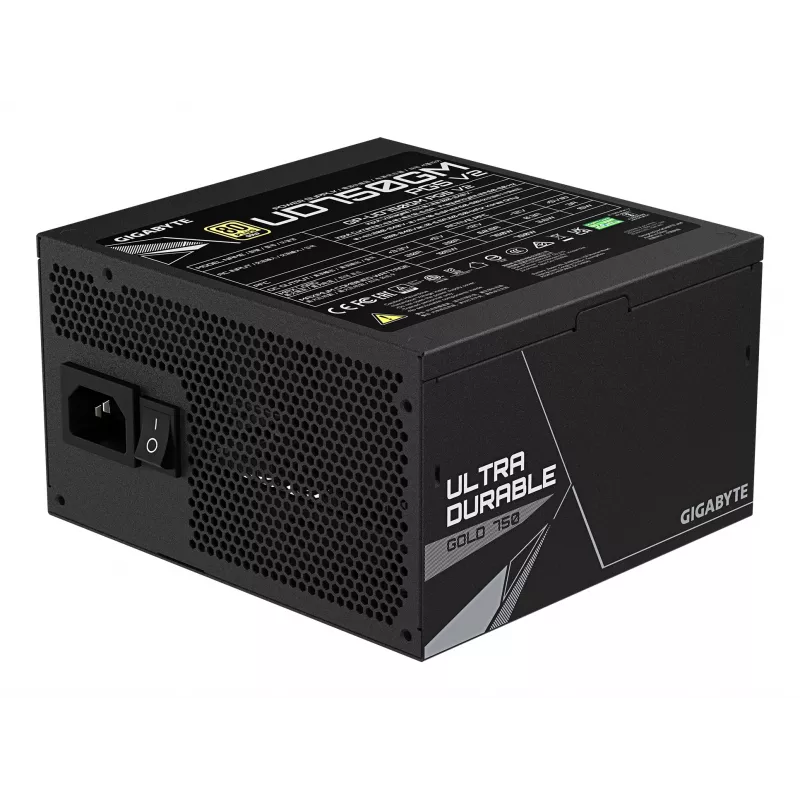 GIGABYTE UD750GM PG5 V2 maitinimo blokas – PCIe Gen 5.1, 80 PLUS Gold, pilnai modulinis, 120 mm ventiliatorius, ATX 3.1 suderinamas, EU kištukas