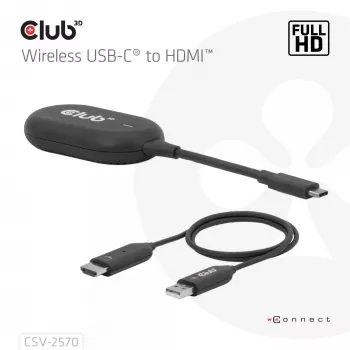 CLUB3D Wireless USB-C į HDMI AV siųstuvas-imtuvas, 1920 x 1080 pikseliai, juodas