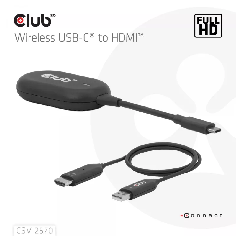 CLUB3D Wireless USB-C į HDMI AV siųstuvas-imtuvas, 1920 x 1080 pikseliai, juodas