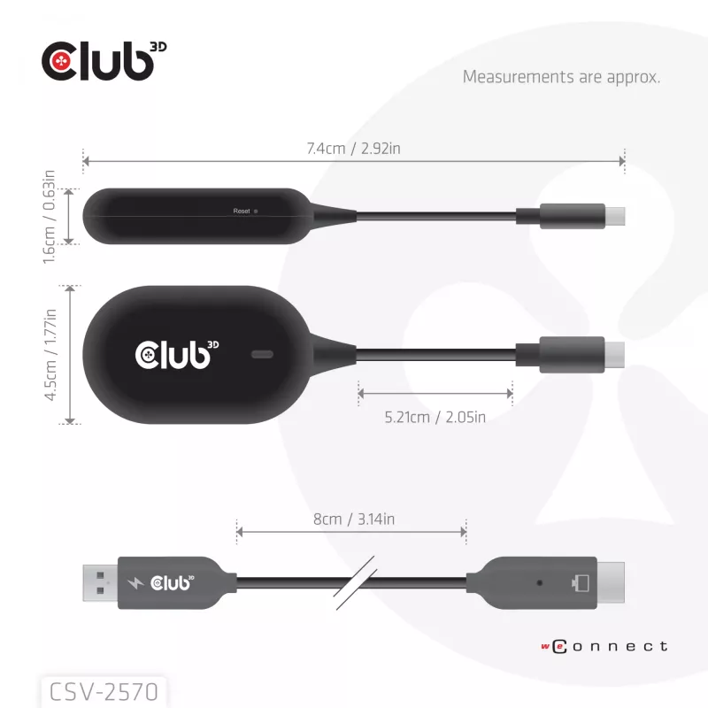 CLUB3D Wireless USB-C į HDMI AV siųstuvas-imtuvas, 1920 x 1080 pikseliai, juodas