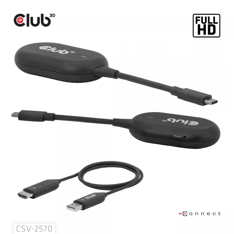 CLUB3D Wireless USB-C į HDMI AV siųstuvas-imtuvas, 1920 x 1080 pikseliai, juodas
