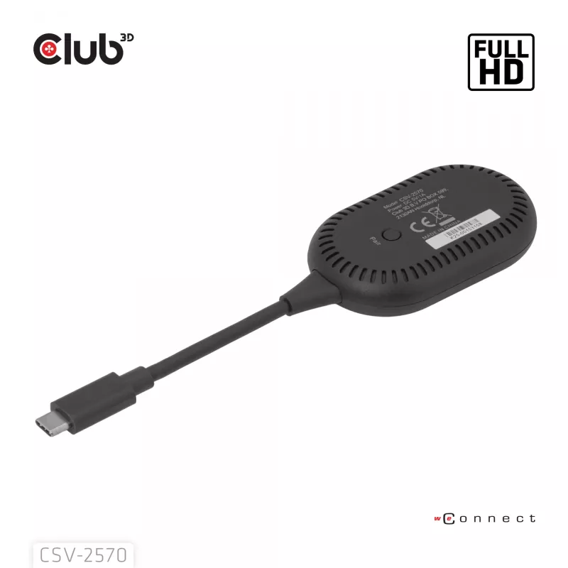 CLUB3D Wireless USB-C į HDMI AV siųstuvas-imtuvas, 1920 x 1080 pikseliai, juodas