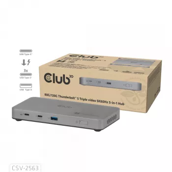 CLUB3D CSV-2563 5-1 Thunderbolt™ 5 Hub su trigubu vaizdu 5K60Hz, Thunderbolt™ Share, sertifikuotas, 180W