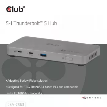 CLUB3D CSV-2563 5-1 Thunderbolt™ 5 Hub su trigubu vaizdu 5K60Hz, Thunderbolt™ Share, sertifikuotas, 180W