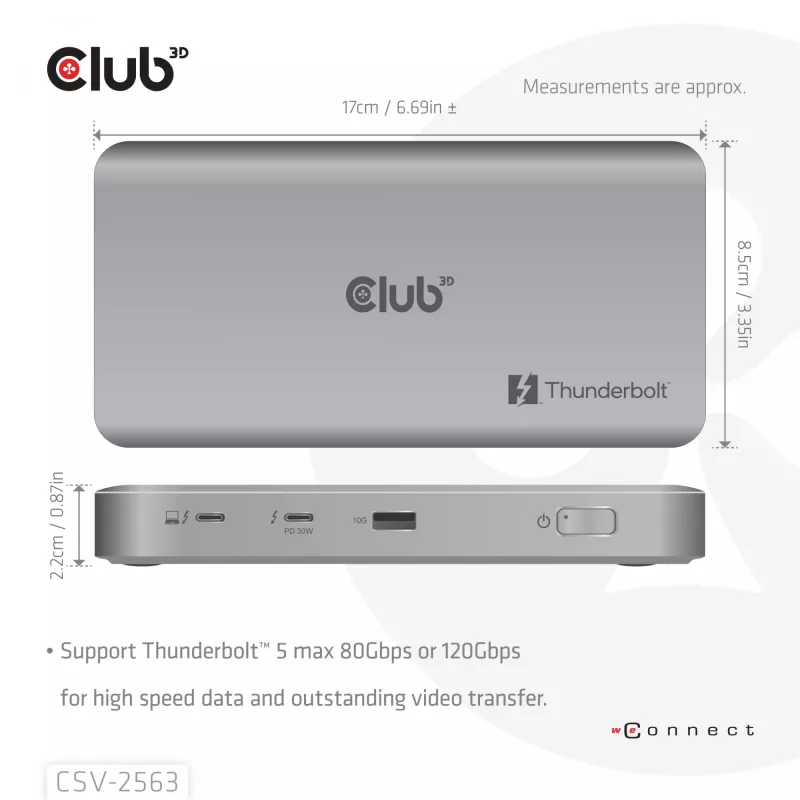 CLUB3D CSV-2563 5-1 Thunderbolt™ 5 Hub su trigubu vaizdu 5K60Hz, Thunderbolt™ Share, sertifikuotas, 180W