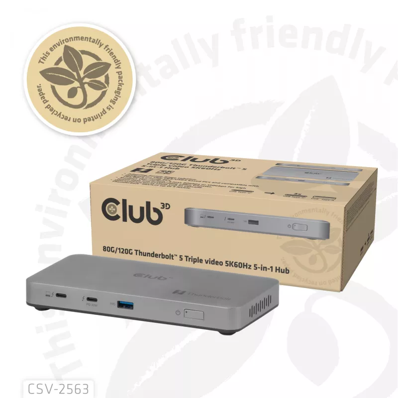 CLUB3D CSV-2563 5-1 Thunderbolt™ 5 Hub su trigubu vaizdu 5K60Hz, Thunderbolt™ Share, sertifikuotas, 180W