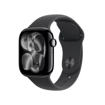 APPLE Watch Series 11 GPS + Cellular 42mm Jet Black Aliuminio Korpusas su Juodu Sportiniu Dirželiu S/M
