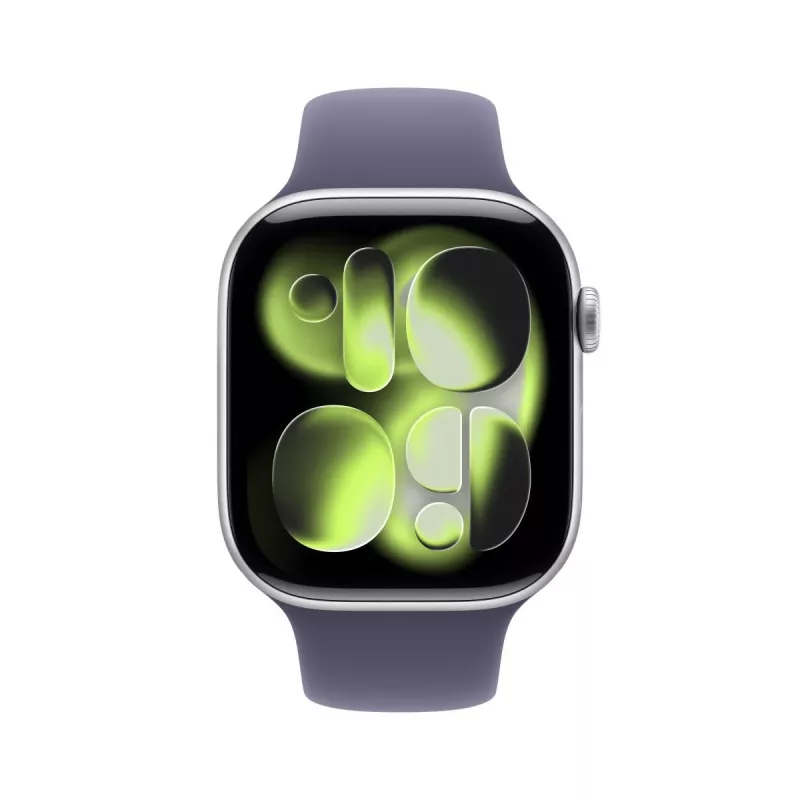 APPLE Watch Series 11 GPS 46 mm sidabrinis aliuminio korpusas su Purple Fog Sport apyranke S/M