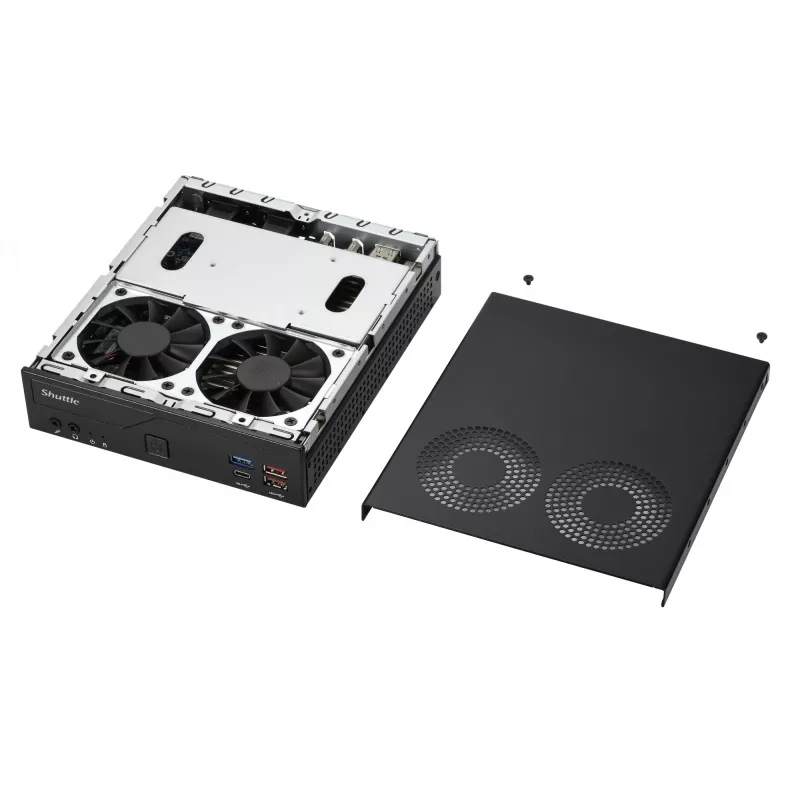 Shuttle Slim PC DH770, S1700, 2x HDMI, 2x DP, 2x 2.5G LAN, 2x COM, 8x USB, 1x 2.5 colio, 2x M.2, 24/7 nuolatinis darbas, su VESA