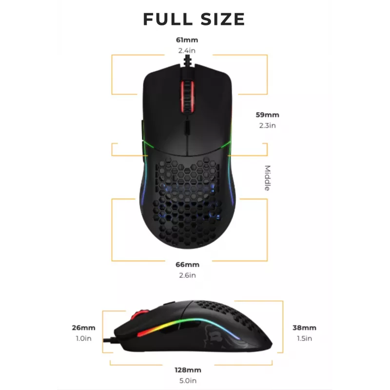 Glorious Gaming pelė Model O Regular (juoda), dešinei rankai, optinė, USB Type-A, 12000 DPI, juoda