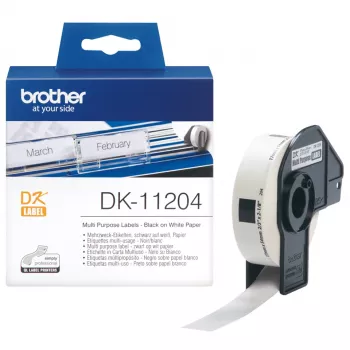 Brother DK-11204 įvairios paskirties etiketės, juoda ant baltos, 400 vnt., DK, balta, tiesioginis terminis, Kinija