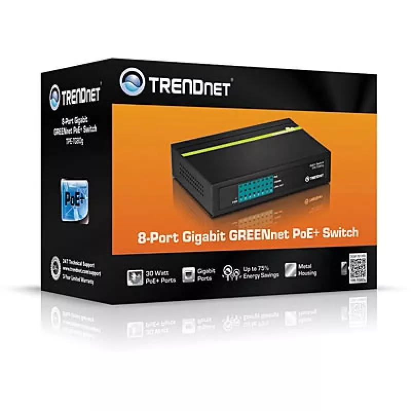 TRENDnet PoE+ Switch 8 prievadų Gigabit Greennet 8x GbE PoE+